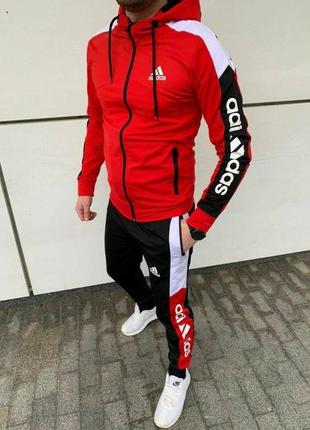 Спортивний костюм чоловічий adidas весняний осінній комплект кофта + штани адідас червоний чорний топ якість!6 фото
