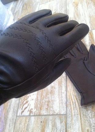 Стильные теплые коричневые зимние перчатки на утеплителе м4 фото