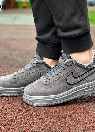 Зимові чоловічі кросівки nike air force low (темно-сірі)5 фото