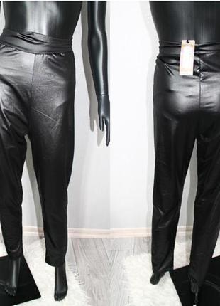 Качественные черные кожаные лосины под кожу на широкой резинке.большой размер xl-xxl4 фото