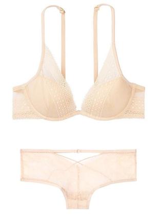 Комплект білизни victoria’s secret бежевий мереживний набір вікторія сікрет