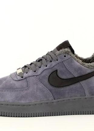 Зимние мужские кроссовки nike air force 1 winter grey black (мех) 41-42-43-44-454 фото