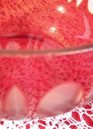 Конфетница салатница-красный чешский хрусталь винтаж прошлый век3 фото