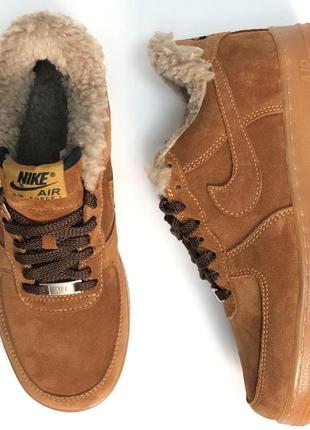 Зимние мужские кроссовки nike air force 1 winter brown (мех) 44