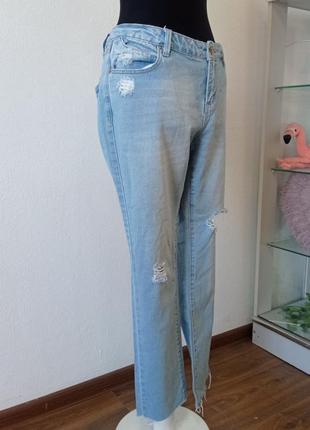 Стильные батальные рваные джинсы,высокая посадка стрейчевые необработанный низ2 фото