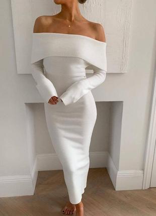 Трендовое платье длинное макси рубчик с открытыми плечами по фигуре с рукавами модная трендовая4 фото