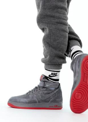 Зимние мужские кроссовки nike air force 1 winter grey red (мех) 40-41-42-43-44-45