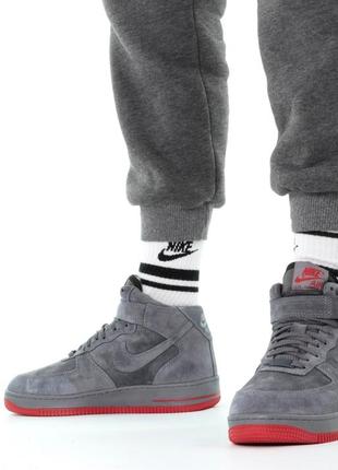 Зимние мужские кроссовки nike air force 1 winter grey red (мех) 40-41-42-43-44-459 фото