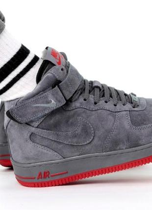 Зимние мужские кроссовки nike air force 1 winter grey red (мех) 40-41-42-43-44-453 фото