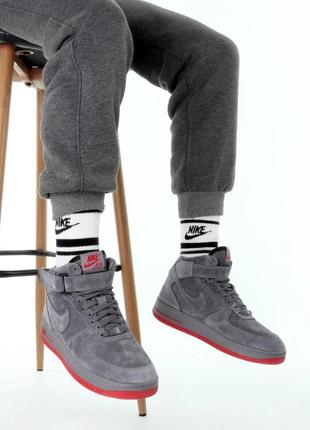 Зимние мужские кроссовки nike air force 1 winter grey red (мех) 40-41-42-43-44-458 фото