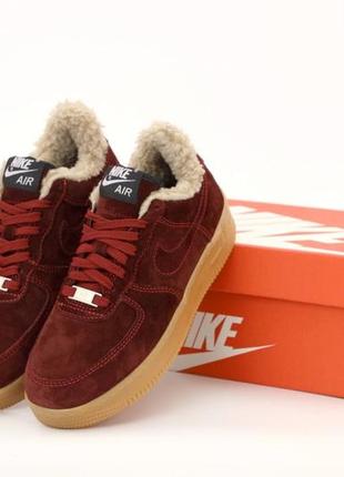 Зимние женские кроссовки nike air force 1 amazon bordo (мех) 38