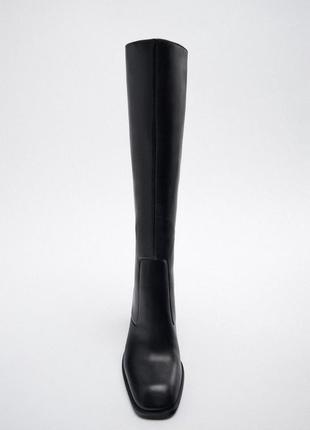 Zara високі шкіряні чоботи на підборах, ботинки, сапоги, черевики, сапожки3 фото