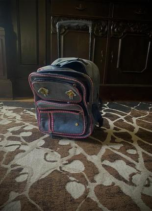 Рюкзак чемодан на колесах джинсовый девчачий портфель для девочки брендовый zara2 фото