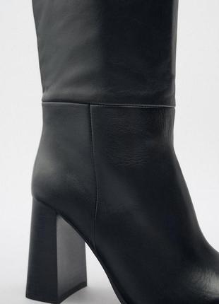 Zara высокие кожаные сапоги на каблуке, ботфорты, сапоги, сапожки, ботинки3 фото