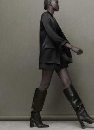 Zara высокие кожаные сапоги на каблуке, ботфорты, сапоги, сапожки, ботинки7 фото