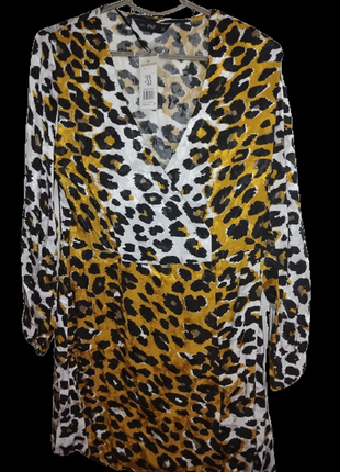 Платье на запах в леопардовый принт с пуговицами f&f5 фото