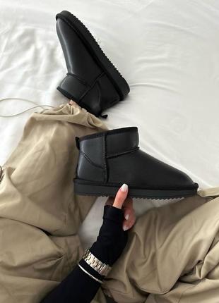 Женские угги ugg ultra mini black leather 🖤