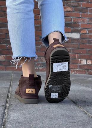 Уггі ugg ultra mini brown коричневі натуральні замша та хутро натуральне4 фото