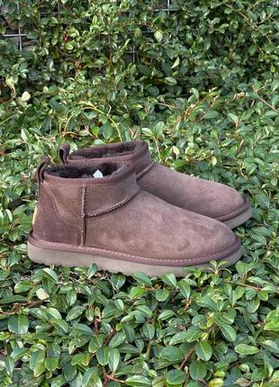 Уггі ugg ultra mini brown коричневі натуральні замша та хутро натуральне5 фото