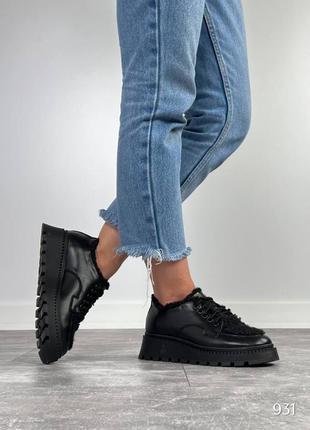 Стильные утепленные туфли barash, черные, натуральная кожа/мех2 фото
