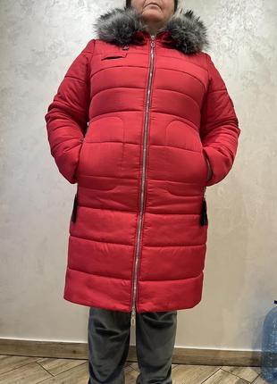 Зимняя женская куртка на синтепоне, с мехом, 50 размер