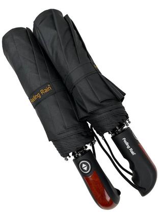 Чоловіча парасоля-автомат від feeling rain на 10 спиць з прямою ручкою, антивітер, чорний fr 0458-12 фото