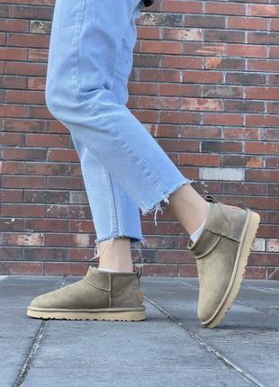 Уги ugg ultra mini khaki угги натуральна овчина