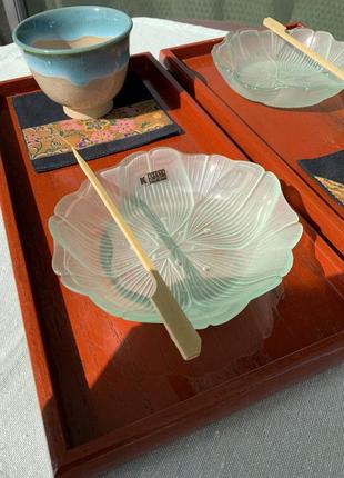 Набор посуду японія вінтаж підніс чашка тарілка скло кераміка дерево4 фото