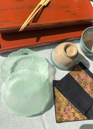 Набор посуду японія вінтаж підніс чашка тарілка скло кераміка дерево9 фото
