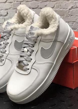 Зимние мужские кроссовки nike air force 1 winter white (мех) 41