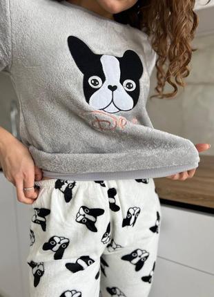 Женская теплая махровая пижама, пижамка французик, собака, песик, осень, зима3 фото