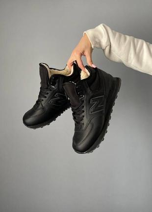 Зимові кросівки на хутрі new balance 574 high black leather (хутро)