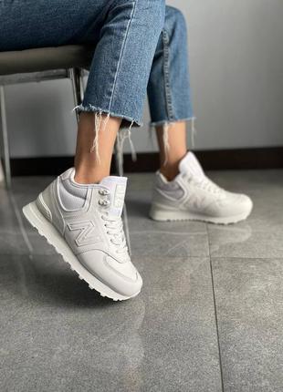 Жіночі зимові кросівки на хутрі new balance 574 high white8 фото