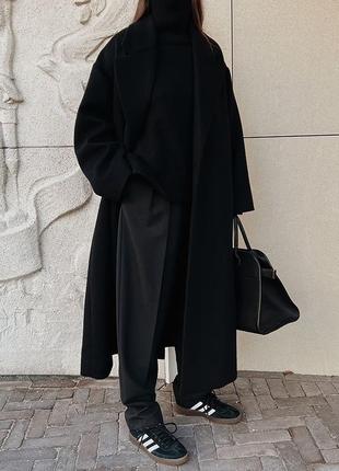 Жіноче чорне вовняне пальто міді united colors of benetton1 фото