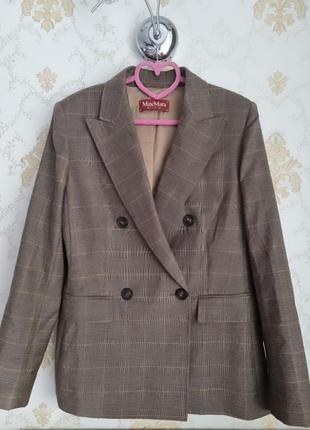 Шерстяний двубортний жакет в клітинку max mara