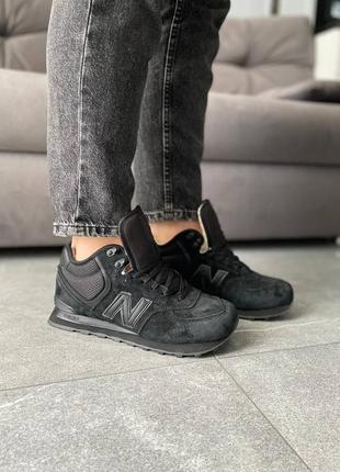 Женские зимние кроссовки на меху new balance 574 high black