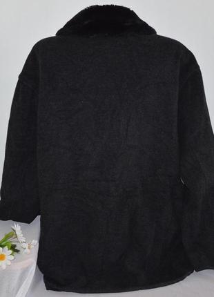 Темно-серое шерстяное демисезонное пальто куртка на молнии с меховым воротником bhs2 фото