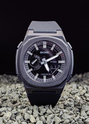 Чоловічий кварцевий наручний годинник з комбінованою індикацією skmei 2091 bkgybk.3 фото