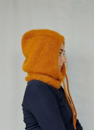 Темно помаранчевий капор капюшон з альпаки ручної роботи7 фото