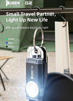 Міні-ліхтарик wuben g2, ліхтарик-брелок, кишеньковий акумуляторний ліхтарик, акумуляторний, led, 500 люменів, чорний6 фото