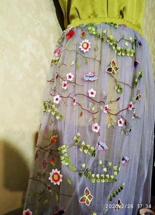 Шикарний дизайнерський костюм з спідницею міді квітковий принт сітка2 фото