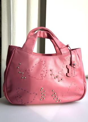 Яркая кожаная сумка radley, оригинал, мини сумка, в стиле барби, розовая, малиновая, с оригинальным принтом2 фото