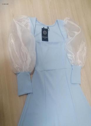 Голубое платье с рукавами из органзы2 фото