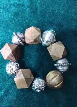 Браслет дерево метал етно стиль