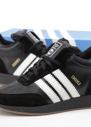 Зимние мужские кроссовки adidas iniki black white (мех)41-42-43-44-45