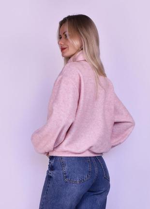 Жіночий светр оверсайз, короткий з ангори рубчик, рожевий2 фото