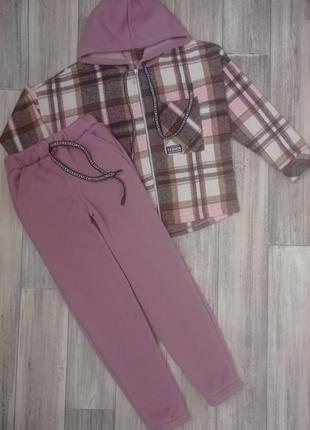 Теплий детский и подростковый  костюм рубашка байка и штани тринитка з начесом 9.10мо2 фото