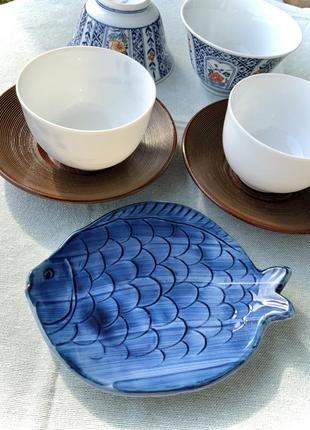 Тарілка набір японія чашка фарфор синій6 фото