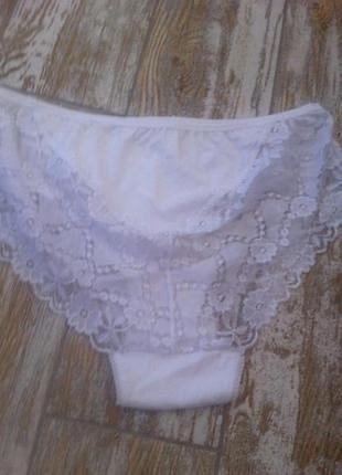 Красивые белоснежные ажурные кружевные хлопковые трусики большой размер 50-52р.