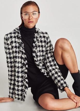 Zara шерстяной жакет пиджак в гусиную лапку